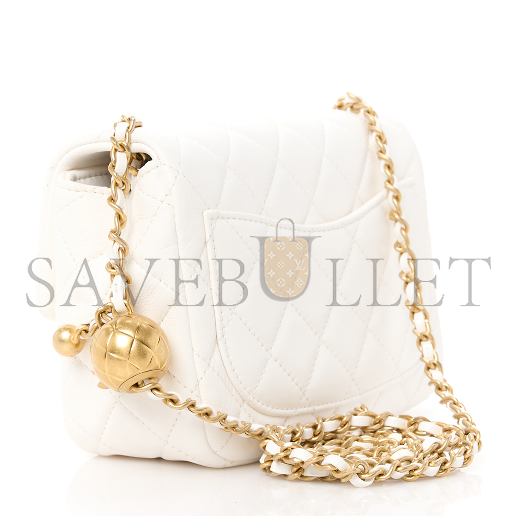 Ch*el master golden ball flap bag fatty square white (18*13*7cm)